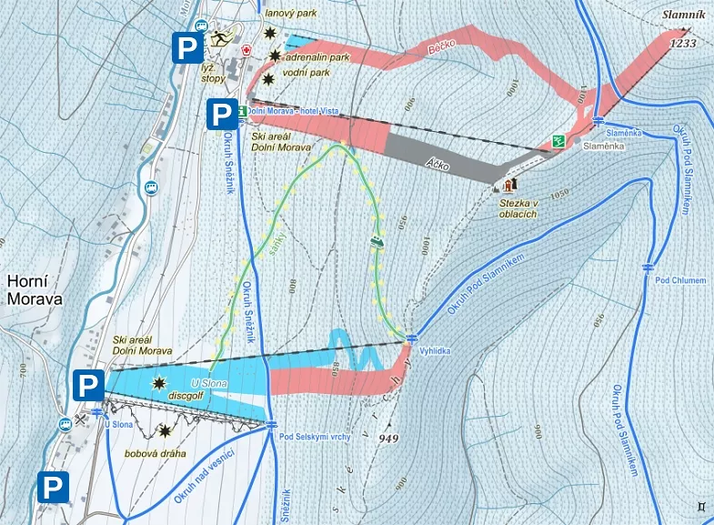Mapa parkovišť na Dolní Moravě