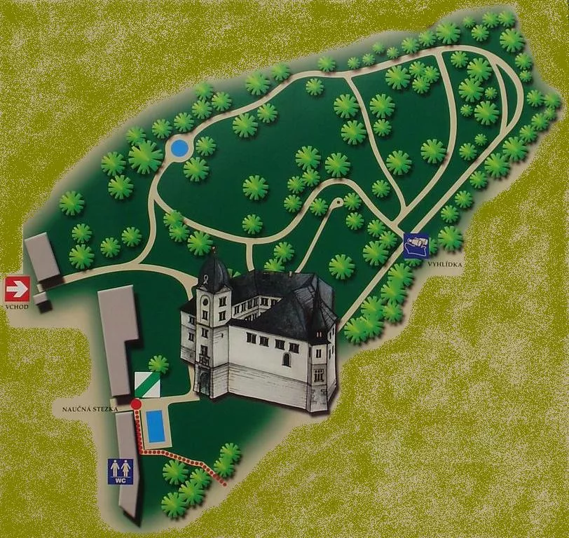 Mapka areálu zámku a zámeckých zahrad